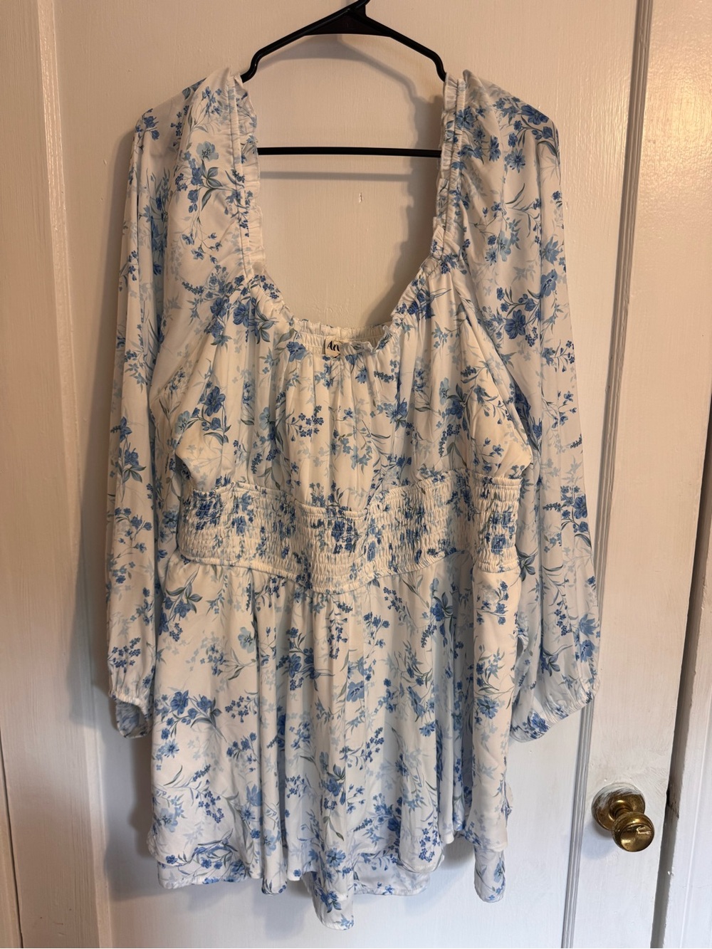 ARULA White Blouse with Blue Floral Print Romper